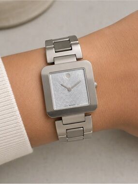 Movado Luma Silver-Tone Square Dial Stainless Steel Womens Watch